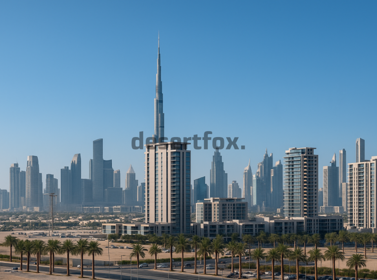 Downtown Dubai skyline view from MAG Eye community