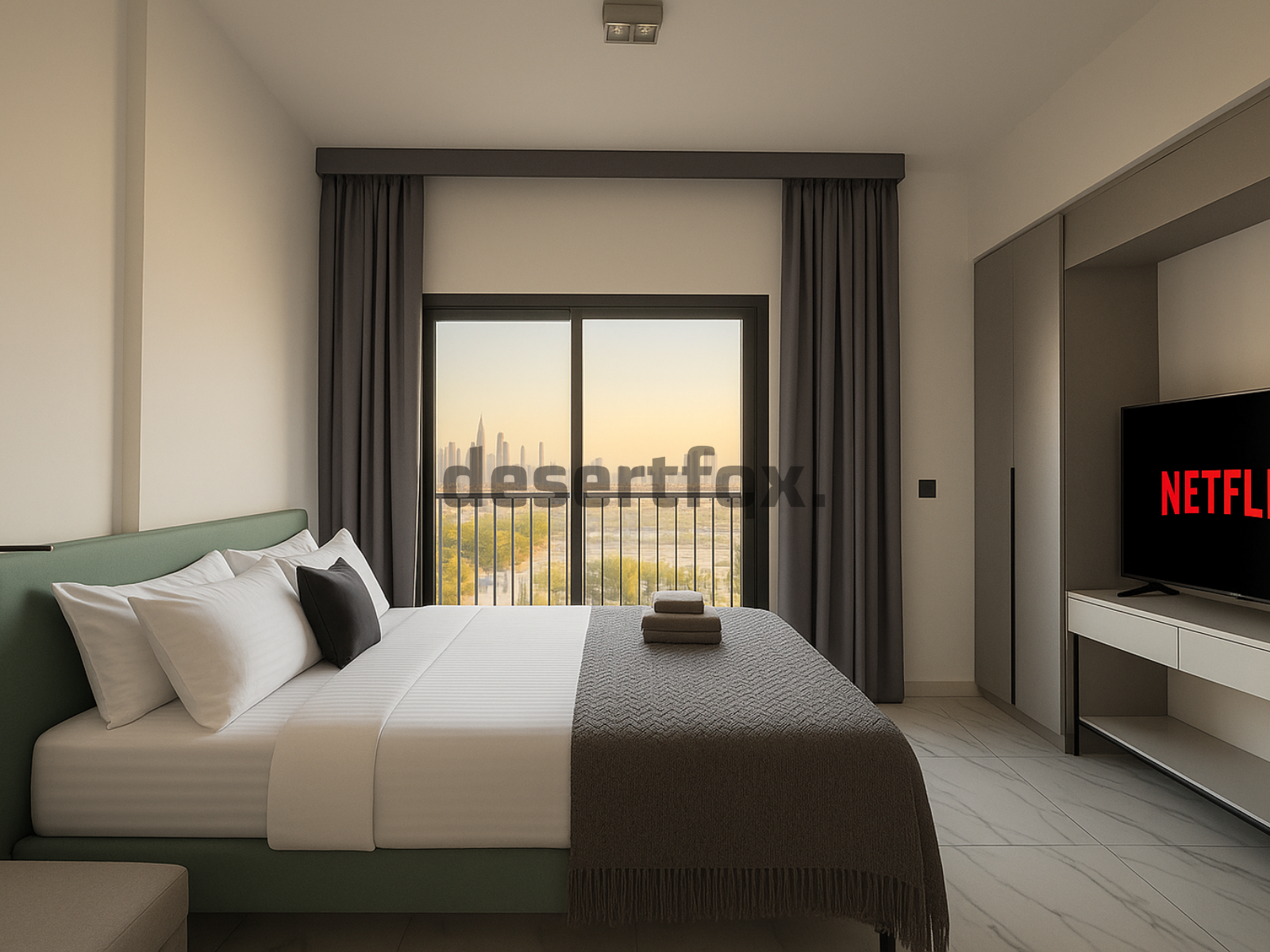 Cozy fully furnished studio on Meydan MAG910 building with Downtown Dubai skyline