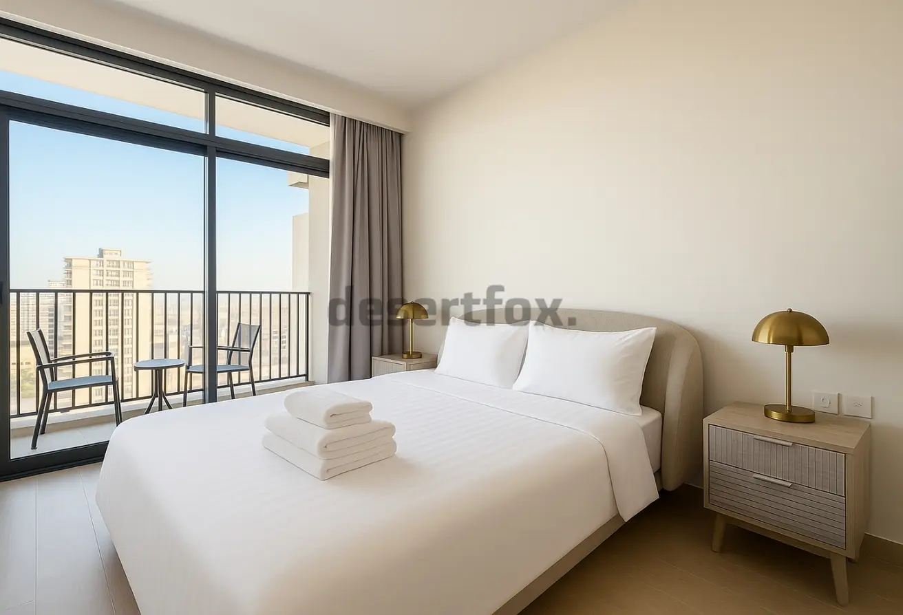 Swimming Pool view in Furjan Azizi for Rent Fully Furnished with desertfox Real Estate