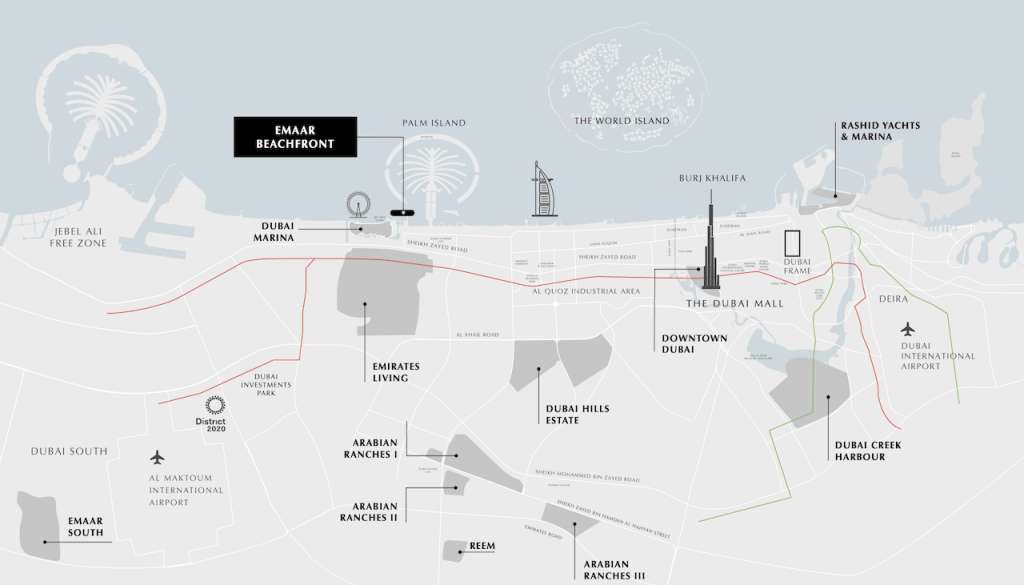 Emaar Beachfront location and connectivity with desertfox real estate 