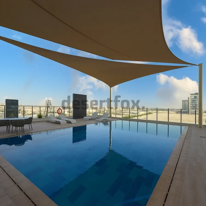 Swimming Pool view in Furjan Azizi for Rent Fully Furnished with desertfox Real Estate