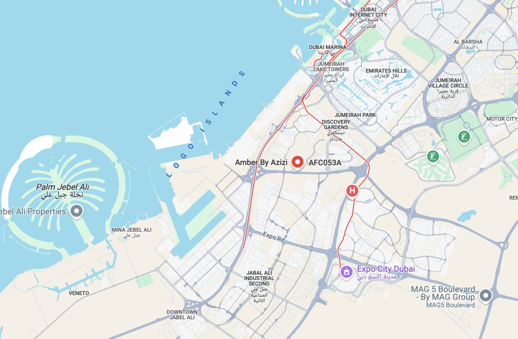 Location of Azizi Amber on the map-al furan Dubai-desertfox holiday homes